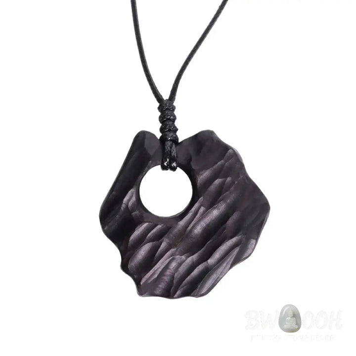 Buddha Stones Ebony Wood Hollow Irregular Shape Peace Balance Necklace Pendant - BWOOOH - Ebony Wood - Necklaces &amp;