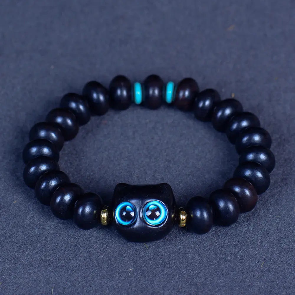 BWOOOH Ebony Wood Liuli Glass Lovely Cat Peace Balance Bracelet - BWOOOH - Ebony 7*10mm*21 Beads(Wrist