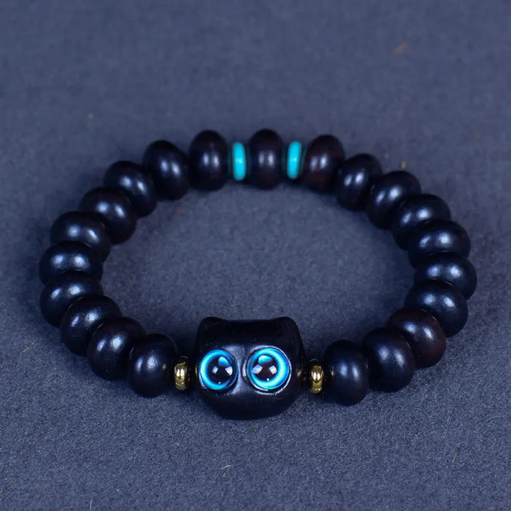 BWOOOH Ebony Wood Liuli Glass Lovely Cat Peace Balance Bracelet - BWOOOH - Ebony 7*10mm*21 Beads(Wrist