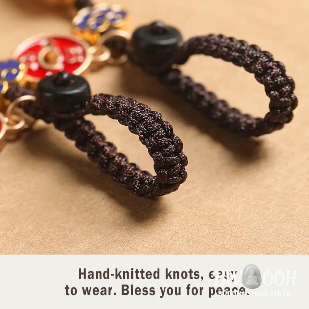 Buddha Stones Ebony Wood Lucky Cat Auspicious Cloud Peace Key Chain Phone Hanging Decoration - Key Chain