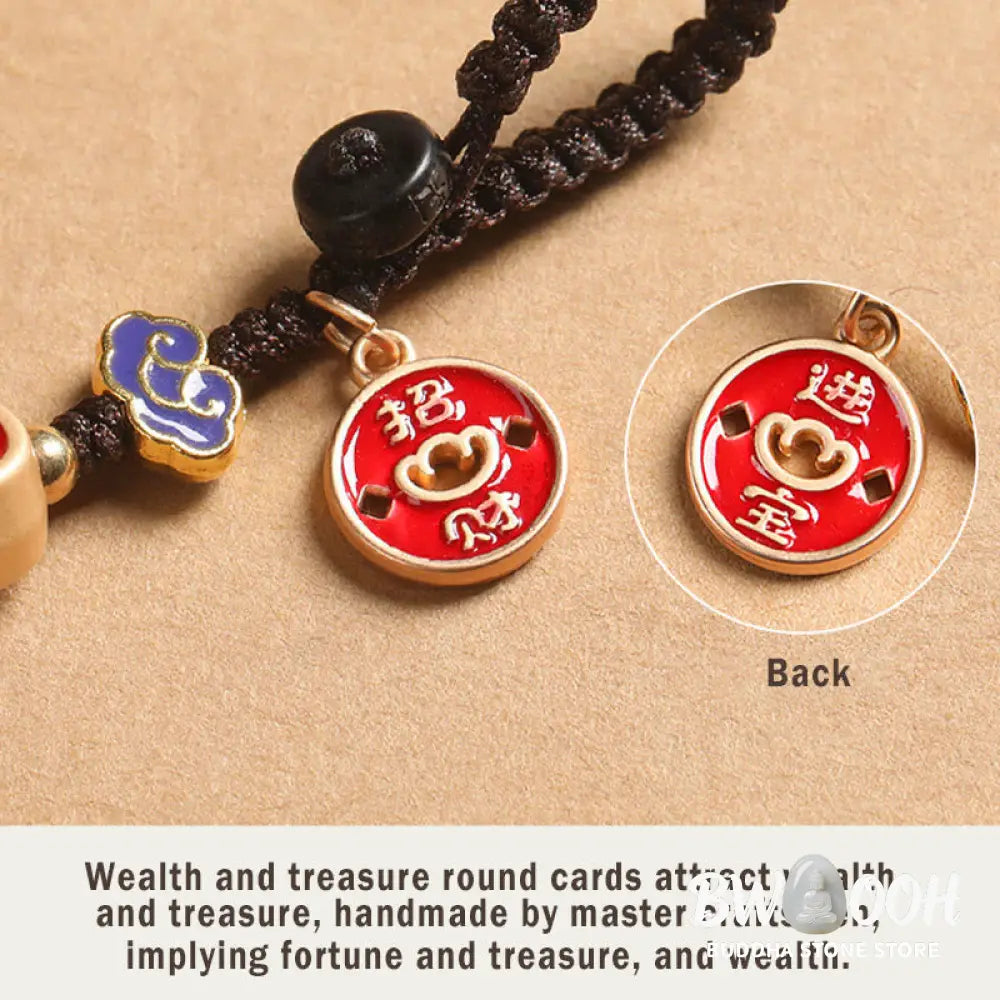 Buddha Stones Ebony Wood Lucky Cat Auspicious Cloud Peace Key Chain Phone Hanging Decoration - Key Chain
