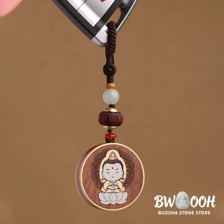 BWOOOH Ebony Wood Rosewood Buddha Avalokitesvara Om Mani Padme Hum Balance Car Key Chain Decoration - Key Chain