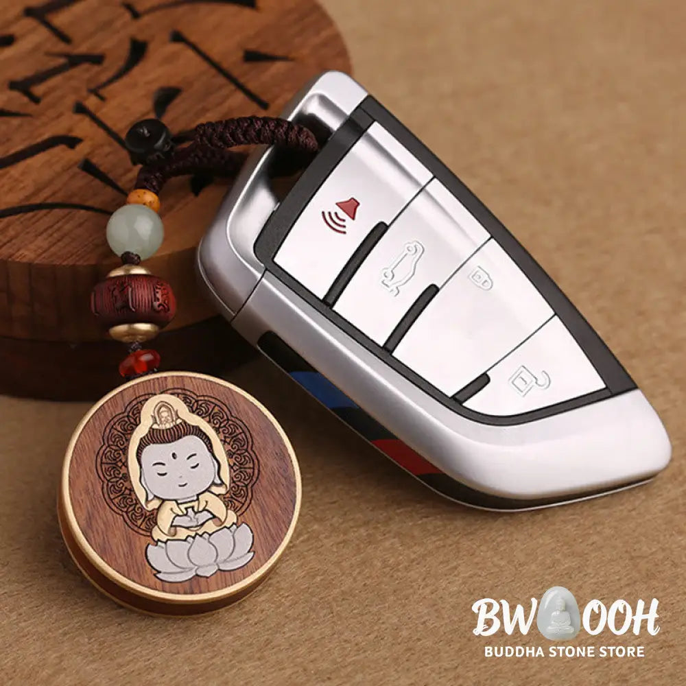 BWOOOH Ebony Wood Rosewood Buddha Avalokitesvara Om Mani Padme Hum Balance Car Key Chain Decoration - Key Chain