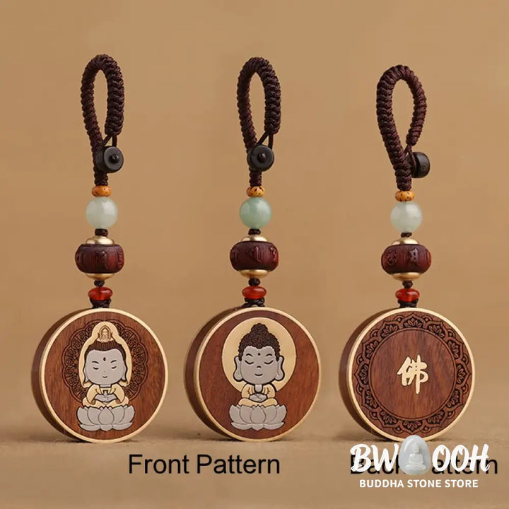 BWOOOH Ebony Wood Rosewood Buddha Avalokitesvara Om Mani Padme Hum Balance Car Key Chain Decoration - Key Chain