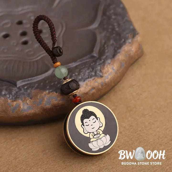 BWOOOH Ebony Wood Rosewood Buddha Avalokitesvara Om Mani Padme Hum Balance Car Key Chain Decoration - Key Chain