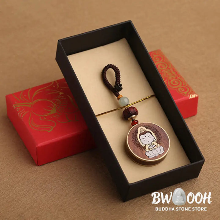 BWOOOH Ebony Wood Rosewood Buddha Avalokitesvara Om Mani Padme Hum Balance Car Key Chain Decoration - Key Chain