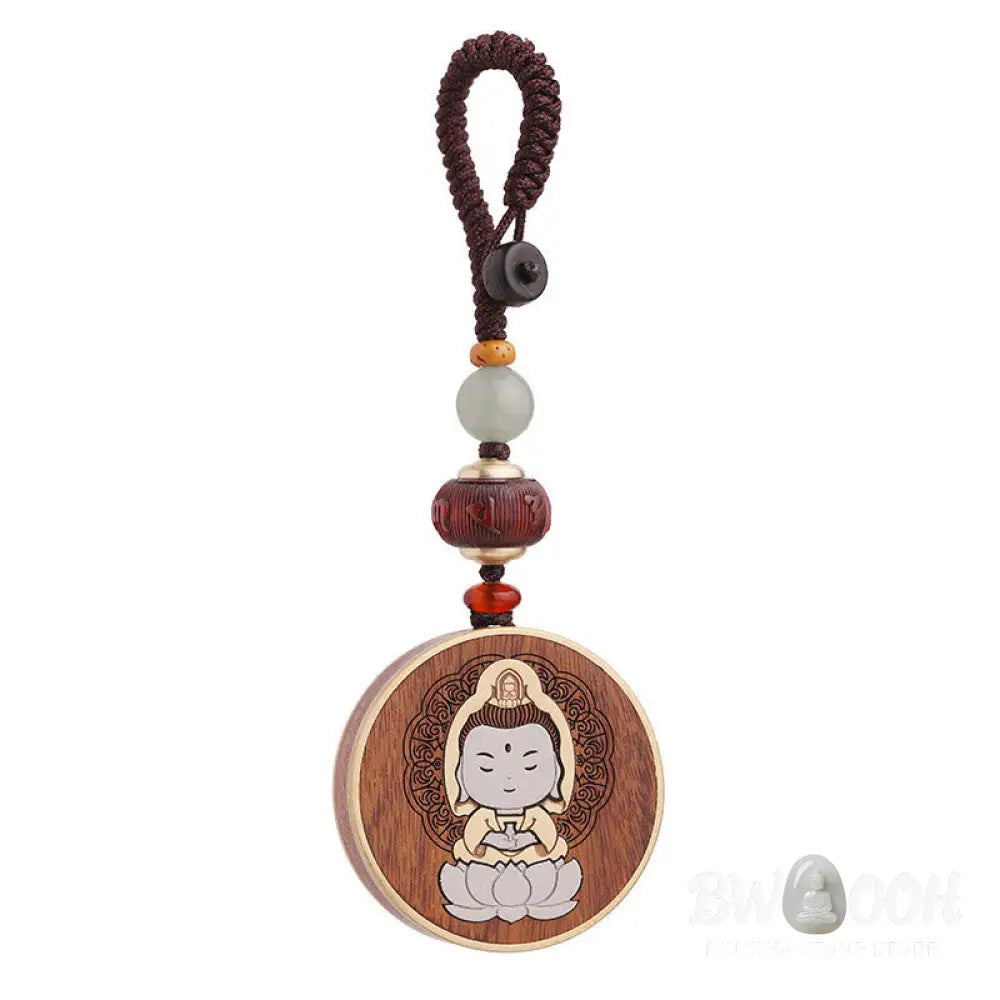 BWOOOH Ebony Wood Rosewood Buddha Avalokitesvara Om Mani Padme Hum Balance Car Key Chain Decoration - Key Chain