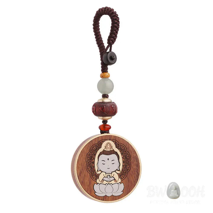 BWOOOH Ebony Wood Rosewood Buddha Avalokitesvara Om Mani Padme Hum Balance Car Key Chain Decoration - Key Chain