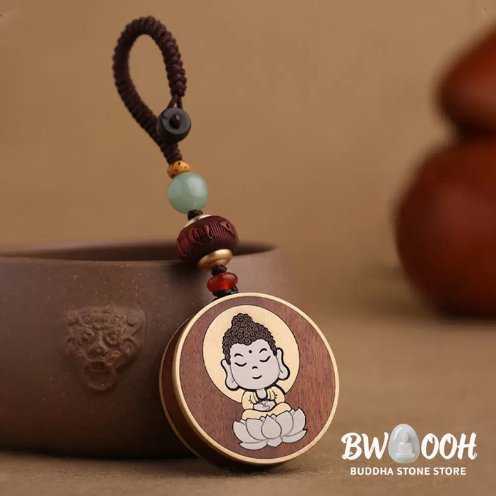 BWOOOH Ebony Wood Rosewood Buddha Avalokitesvara Om Mani Padme Hum Balance Car Key Chain Decoration - Key Chain