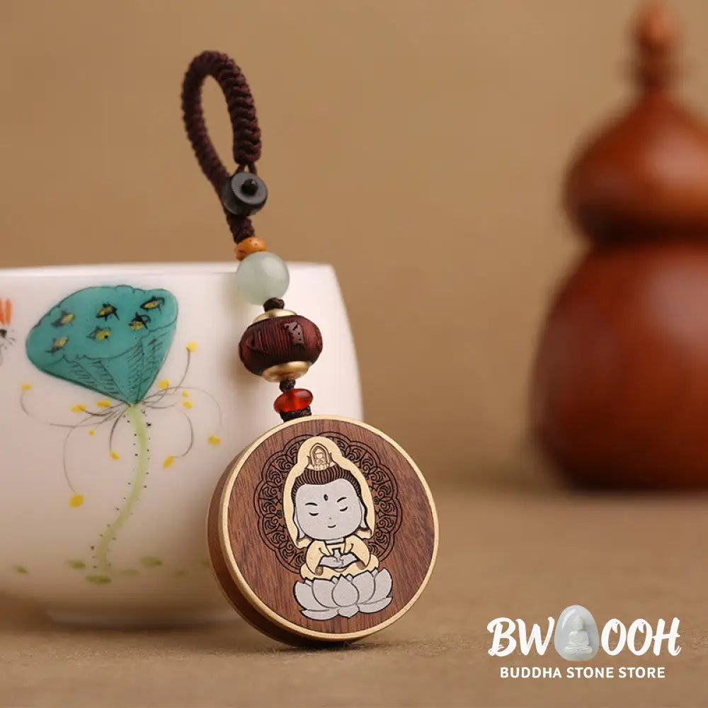 BWOOOH Ebony Wood Rosewood Buddha Avalokitesvara Om Mani Padme Hum Balance Car Key Chain Decoration - Key Chain