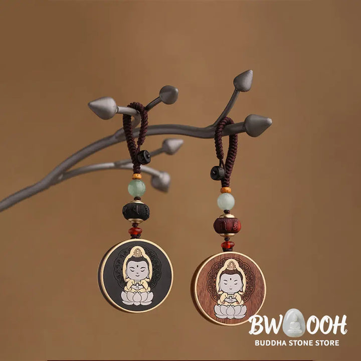 BWOOOH Ebony Wood Rosewood Buddha Avalokitesvara Om Mani Padme Hum Balance Car Key Chain Decoration - Key Chain