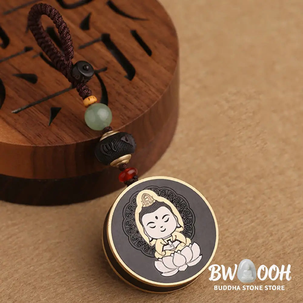 BWOOOH Ebony Wood Rosewood Buddha Avalokitesvara Om Mani Padme Hum Balance Car Key Chain Decoration - Key Chain