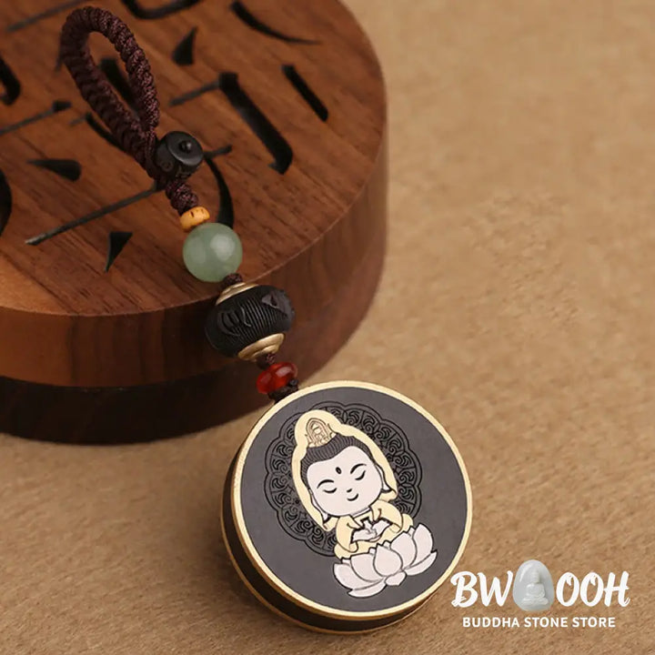 BWOOOH Ebony Wood Rosewood Buddha Avalokitesvara Om Mani Padme Hum Balance Car Key Chain Decoration - Key Chain