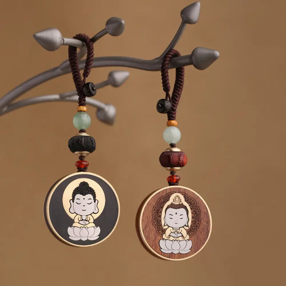 BWOOOH Ebony Wood Rosewood Buddha Avalokitesvara Om Mani Padme Hum Balance Car Key Chain Decoration - Key Chain