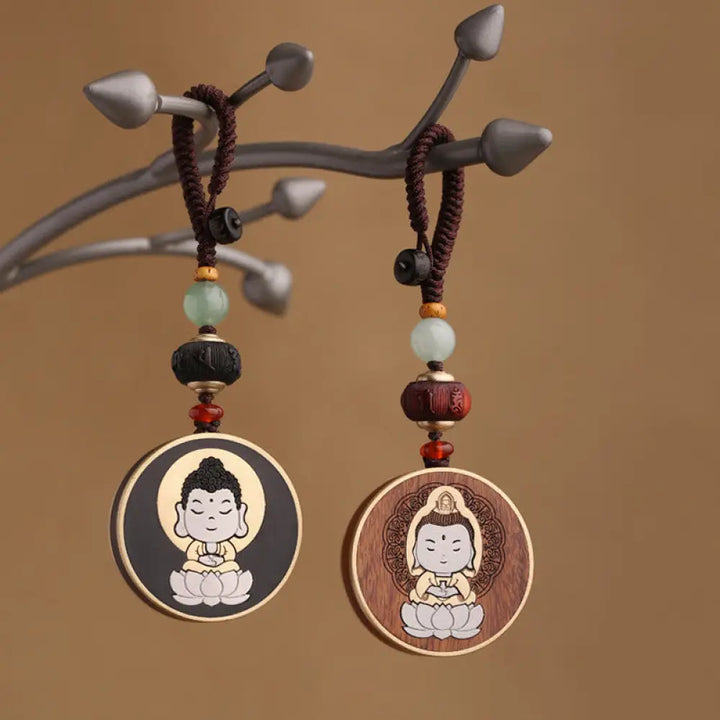 BWOOOH Ebony Wood Rosewood Buddha Avalokitesvara Om Mani Padme Hum Balance Car Key Chain Decoration - Key Chain