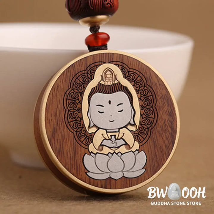 BWOOOH Ebony Wood Rosewood Buddha Avalokitesvara Om Mani Padme Hum Balance Car Key Chain Decoration - Key Chain