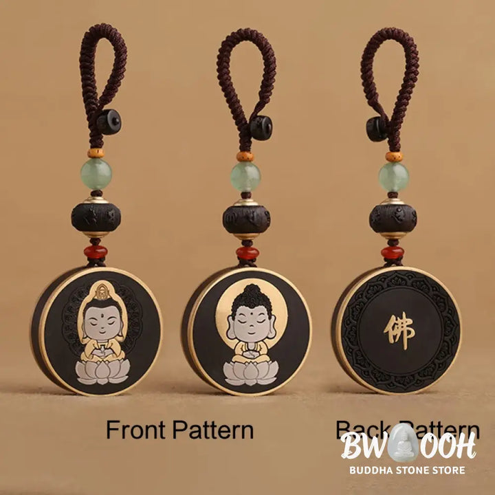 BWOOOH Ebony Wood Rosewood Buddha Avalokitesvara Om Mani Padme Hum Balance Car Key Chain Decoration - Key Chain