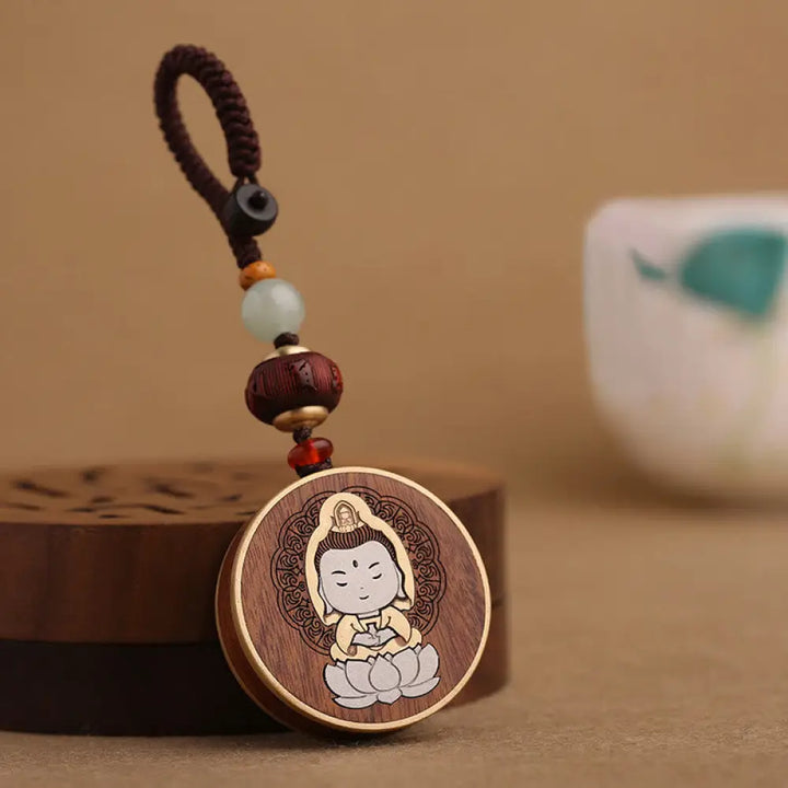 BWOOOH Ebony Wood Rosewood Buddha Avalokitesvara Om Mani Padme Hum Balance Car Key Chain Decoration - Key Chain