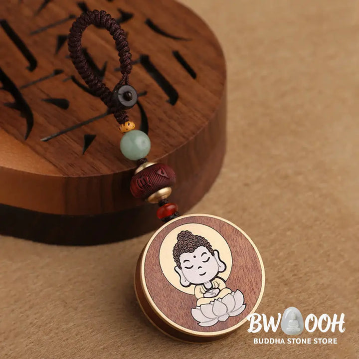 BWOOOH Ebony Wood Rosewood Buddha Avalokitesvara Om Mani Padme Hum Balance Car Key Chain Decoration - Key Chain