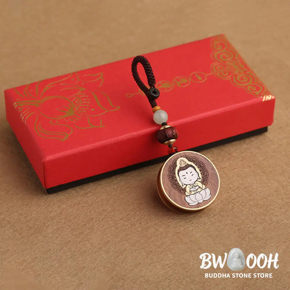 BWOOOH Ebony Wood Rosewood Buddha Avalokitesvara Om Mani Padme Hum Balance Car Key Chain Decoration - Key Chain