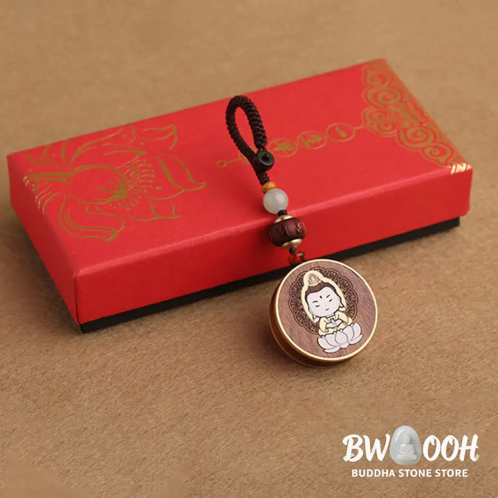 BWOOOH Ebony Wood Rosewood Buddha Avalokitesvara Om Mani Padme Hum Balance Car Key Chain Decoration - Key Chain