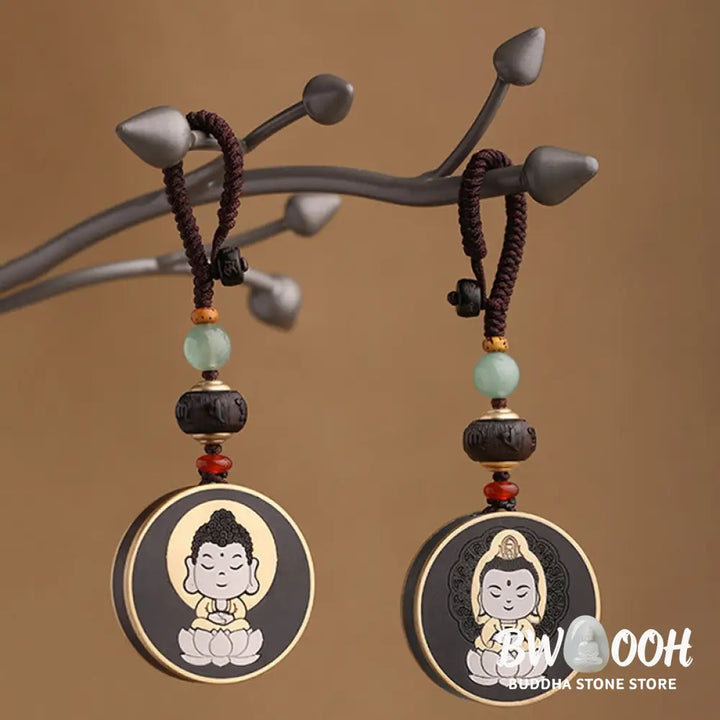 BWOOOH Ebony Wood Rosewood Buddha Avalokitesvara Om Mani Padme Hum Balance Car Key Chain Decoration - Key Chain