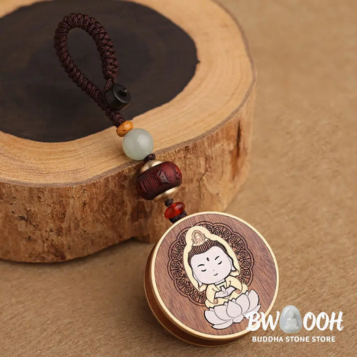 BWOOOH Ebony Wood Rosewood Buddha Avalokitesvara Om Mani Padme Hum Balance Car Key Chain Decoration - Key Chain