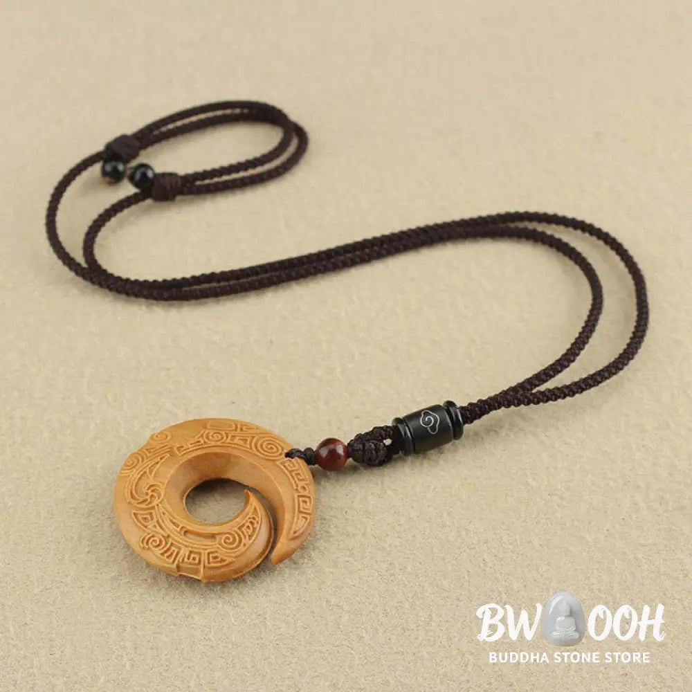 Buddha Stones Ebony Wood Sandalwood One’s Luck Improves Design Pattern Peace Necklace Pendant - BWOOOH - Necklaces &amp;