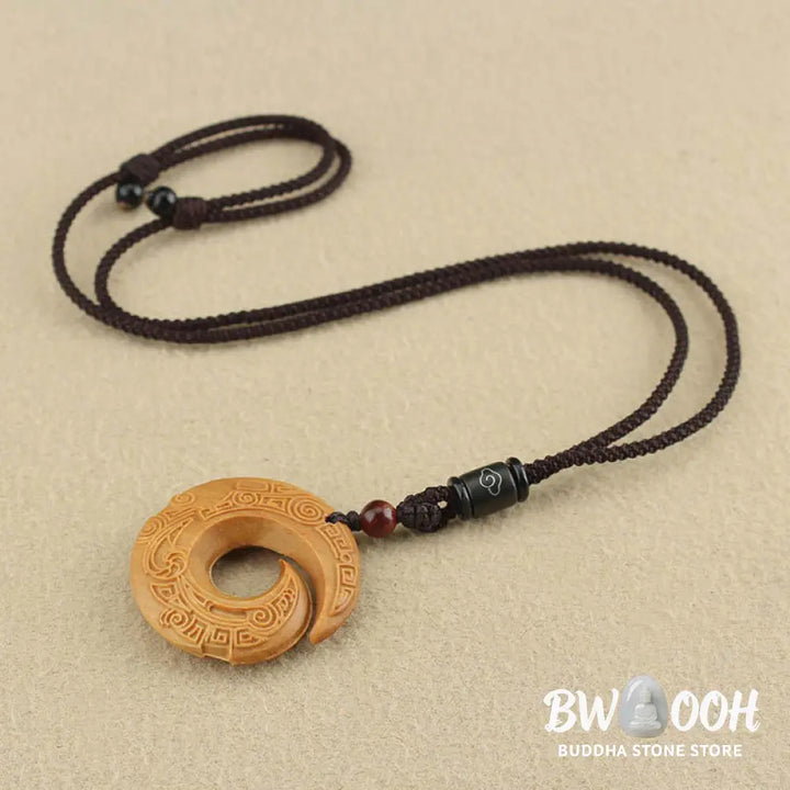 Buddha Stones Ebony Wood Sandalwood One’s Luck Improves Design Pattern Peace Necklace Pendant - BWOOOH - Necklaces &amp;