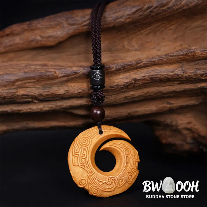 Buddha Stones Ebony Wood Sandalwood One’s Luck Improves Design Pattern Peace Necklace Pendant - BWOOOH - Necklaces &amp;