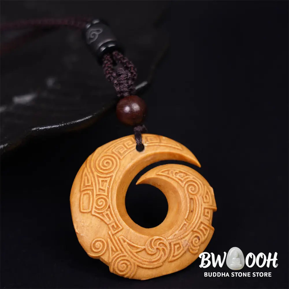 Buddha Stones Ebony Wood Sandalwood One’s Luck Improves Design Pattern Peace Necklace Pendant - BWOOOH - Necklaces &amp;