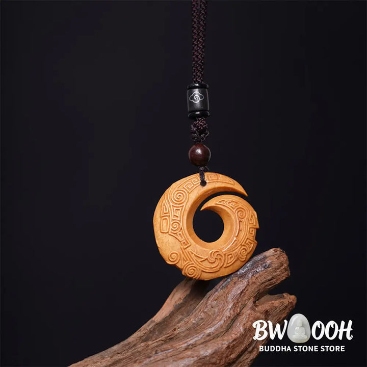 Buddha Stones Ebony Wood Sandalwood One’s Luck Improves Design Pattern Peace Necklace Pendant - BWOOOH - Necklaces &amp;