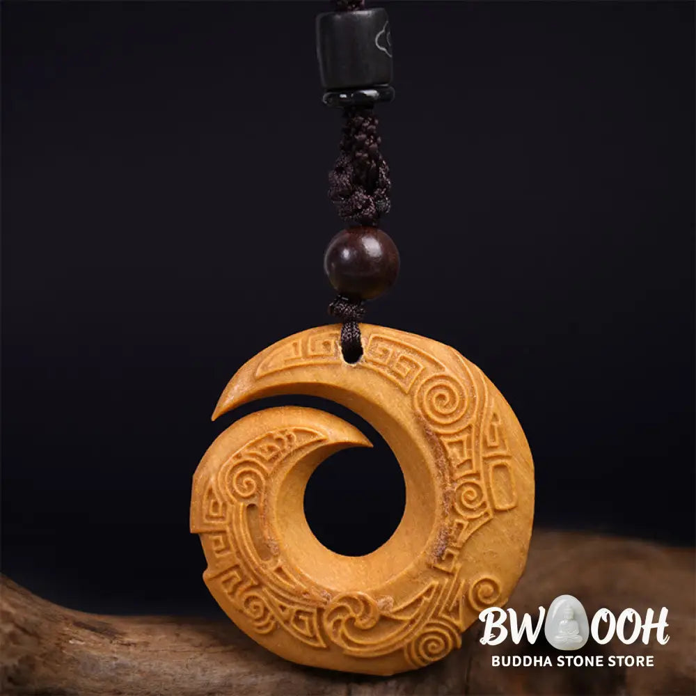 Buddha Stones Ebony Wood Sandalwood One’s Luck Improves Design Pattern Peace Necklace Pendant - BWOOOH - Necklaces &amp;