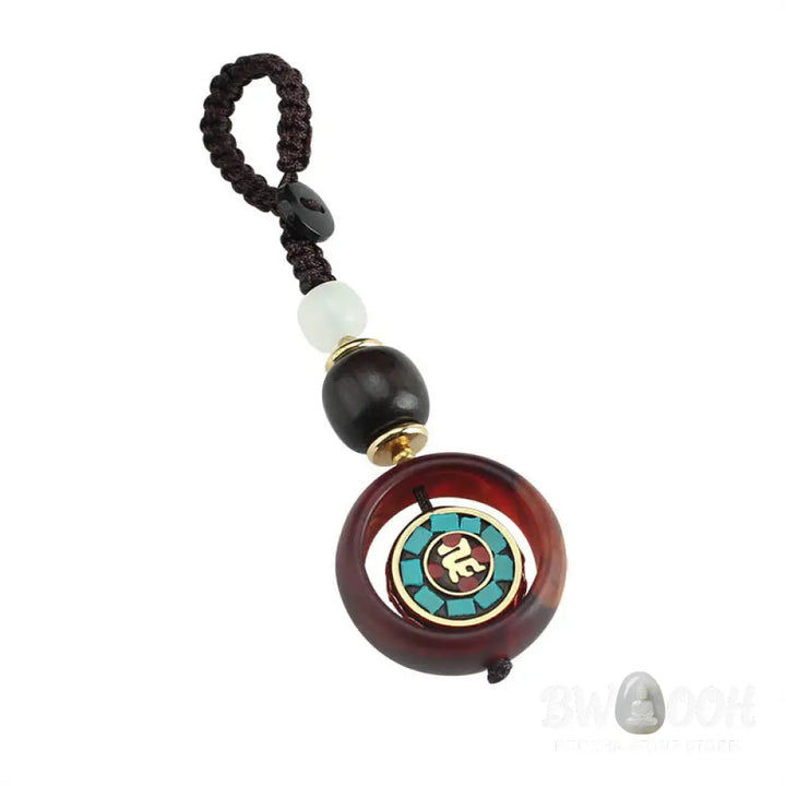 Buddha Stones Ebony Wood Sanskrit Four-leaf Clover Buddha’s Eye Peace Rotatable Key Chain - Key Chain