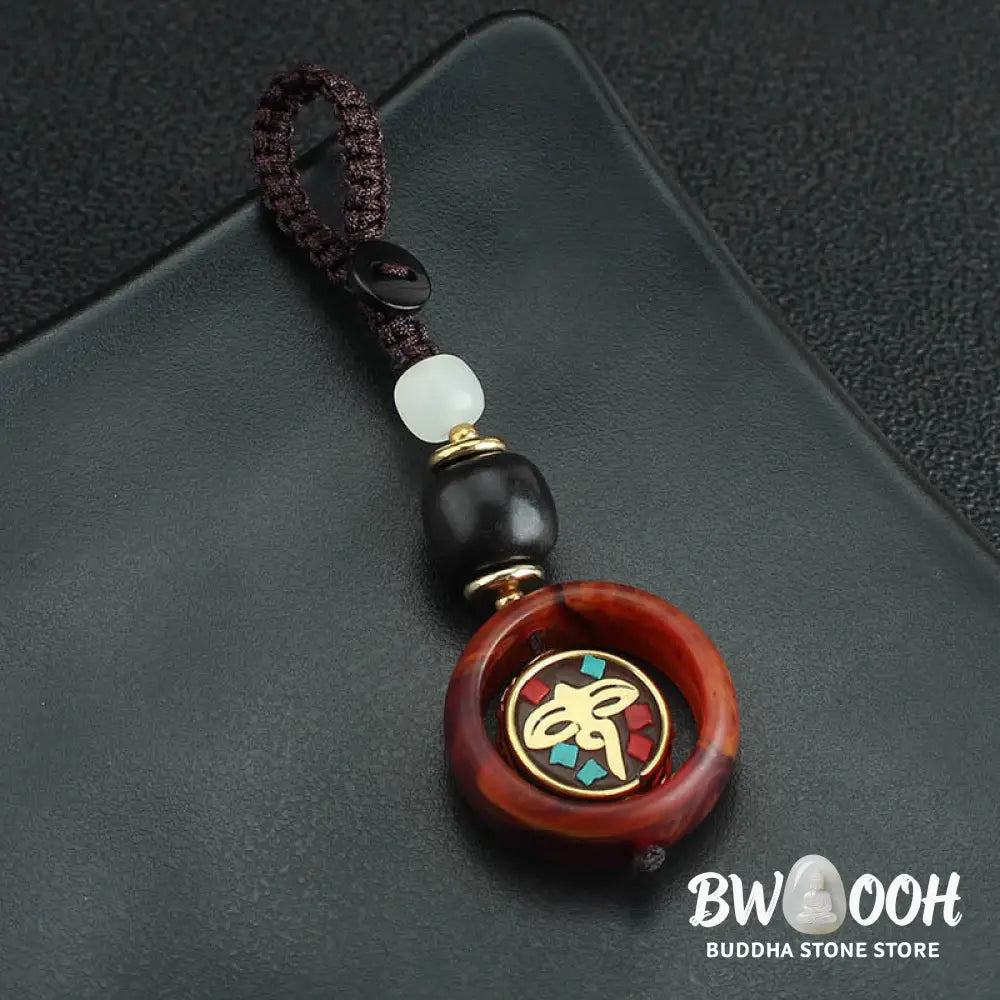 Buddha Stones Ebony Wood Sanskrit Four-leaf Clover Buddha’s Eye Peace Rotatable Key Chain - Key Chain