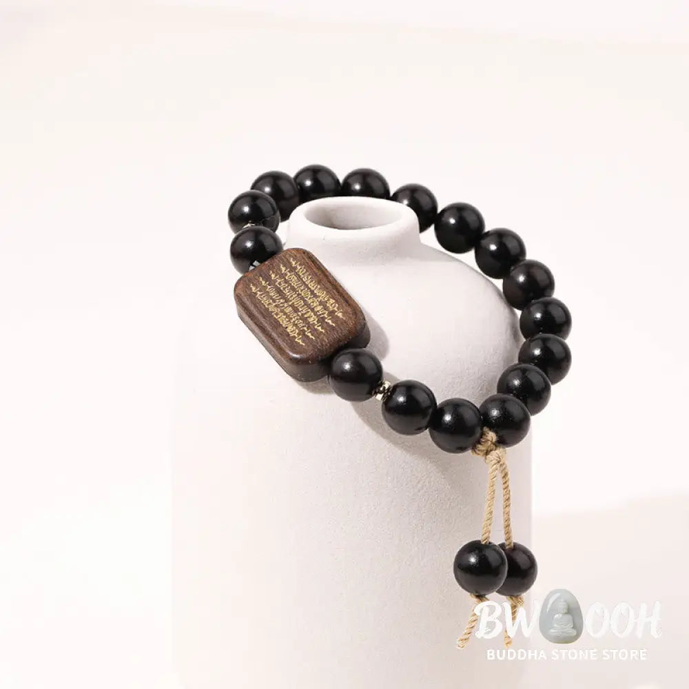 Buddha Stones Ebony Wood Scripture Engraved Peace Bracelet - BWOOOH - Ebony Wood(Wrist Circumference 14-17cm) - Bracelet