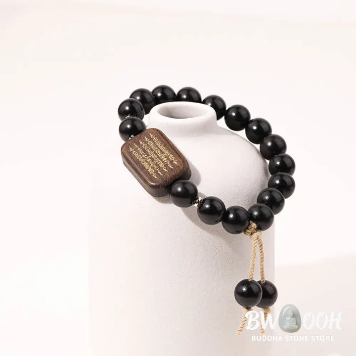 Buddha Stones Ebony Wood Scripture Engraved Peace Bracelet - BWOOOH - Ebony Wood(Wrist Circumference 14-17cm) - Bracelet