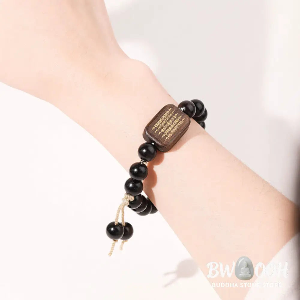 Buddha Stones Ebony Wood Scripture Engraved Peace Bracelet - BWOOOH - Ebony Wood(Wrist Circumference 14-17cm) - Bracelet