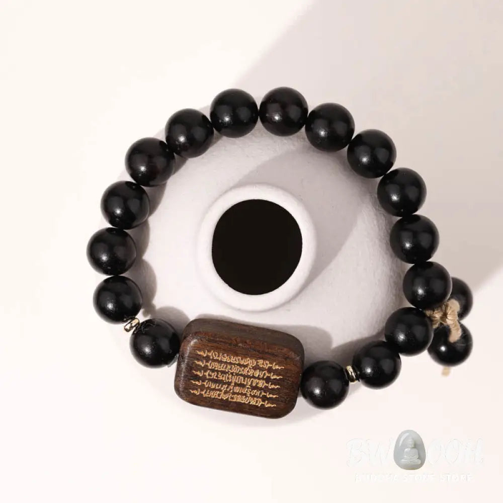 Buddha Stones Ebony Wood Scripture Engraved Peace Bracelet - BWOOOH - Ebony Wood(Wrist Circumference 14-17cm) - Bracelet