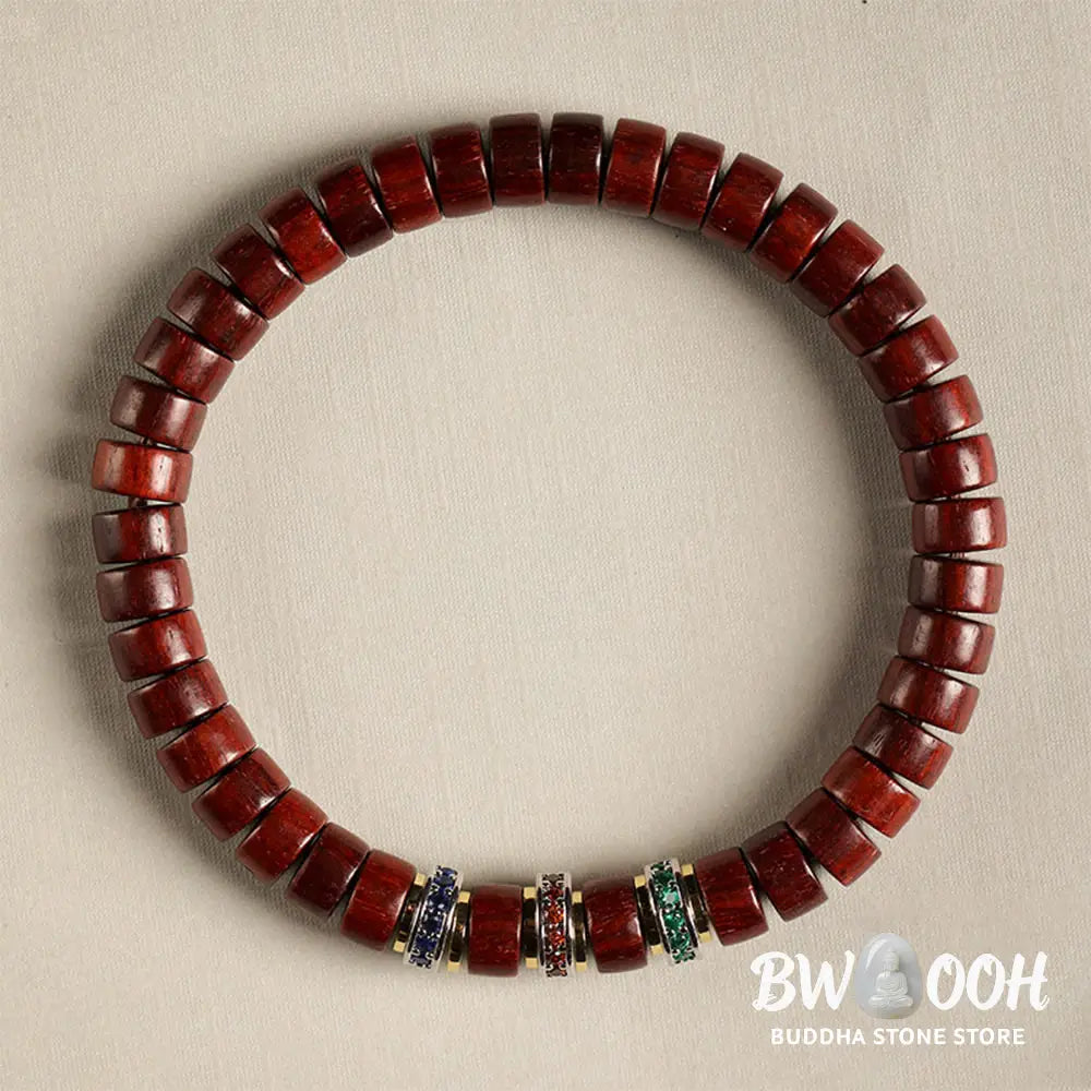 Buddha Stones Ebony Wood Small Leaf Red Sandalwood Zircon Peace Bracelet - BWOOOH - Bracelet