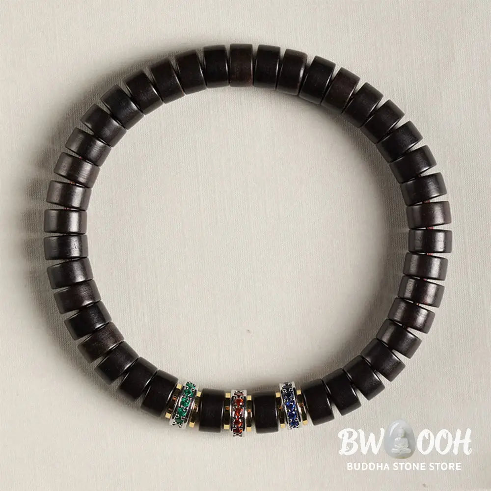 Buddha Stones Ebony Wood Small Leaf Red Sandalwood Zircon Peace Bracelet - BWOOOH - Bracelet