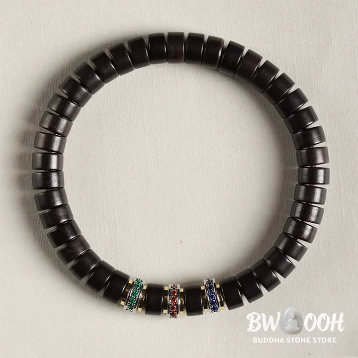 Buddha Stones Ebony Wood Small Leaf Red Sandalwood Zircon Peace Bracelet - BWOOOH - Bracelet