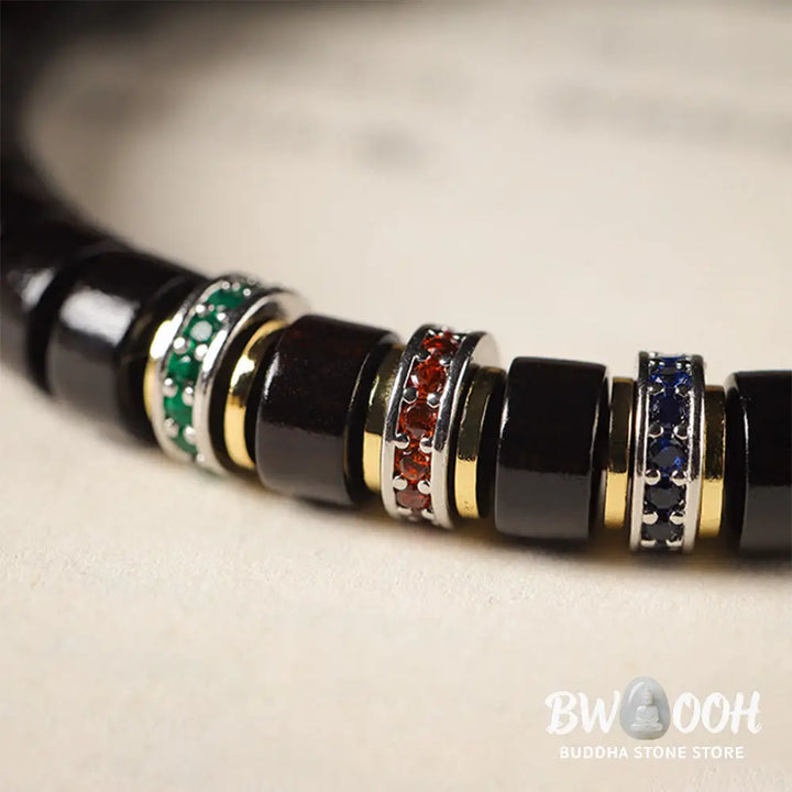 Buddha Stones Ebony Wood Small Leaf Red Sandalwood Zircon Peace Bracelet - BWOOOH - Bracelet