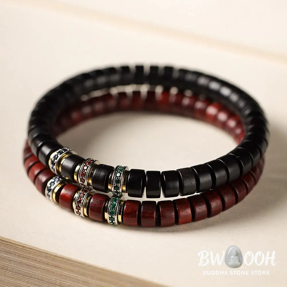 Buddha Stones Ebony Wood Small Leaf Red Sandalwood Zircon Peace Bracelet - BWOOOH - Bracelet