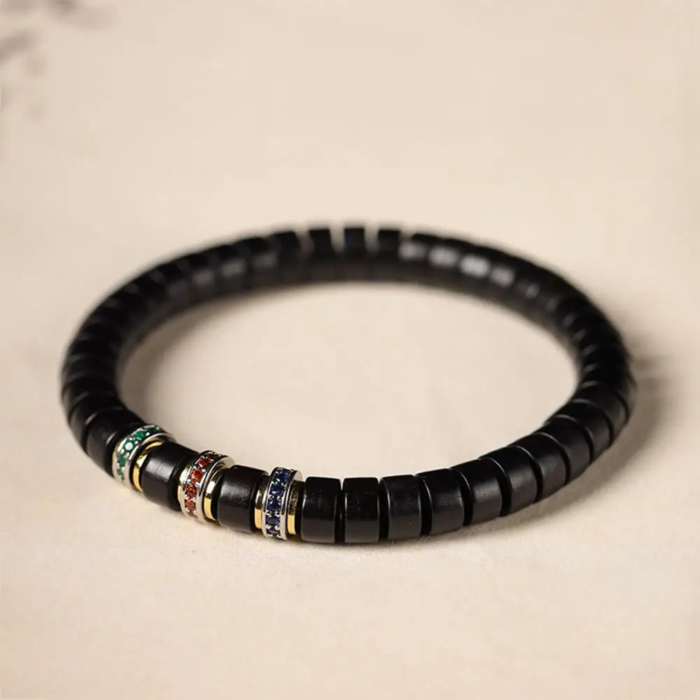 BWOOOH Ebony Wood Small Leaf Red Sandalwood Zircon Peace Bracelet — Ebony crystal healing bracelet for spiritual healing a...