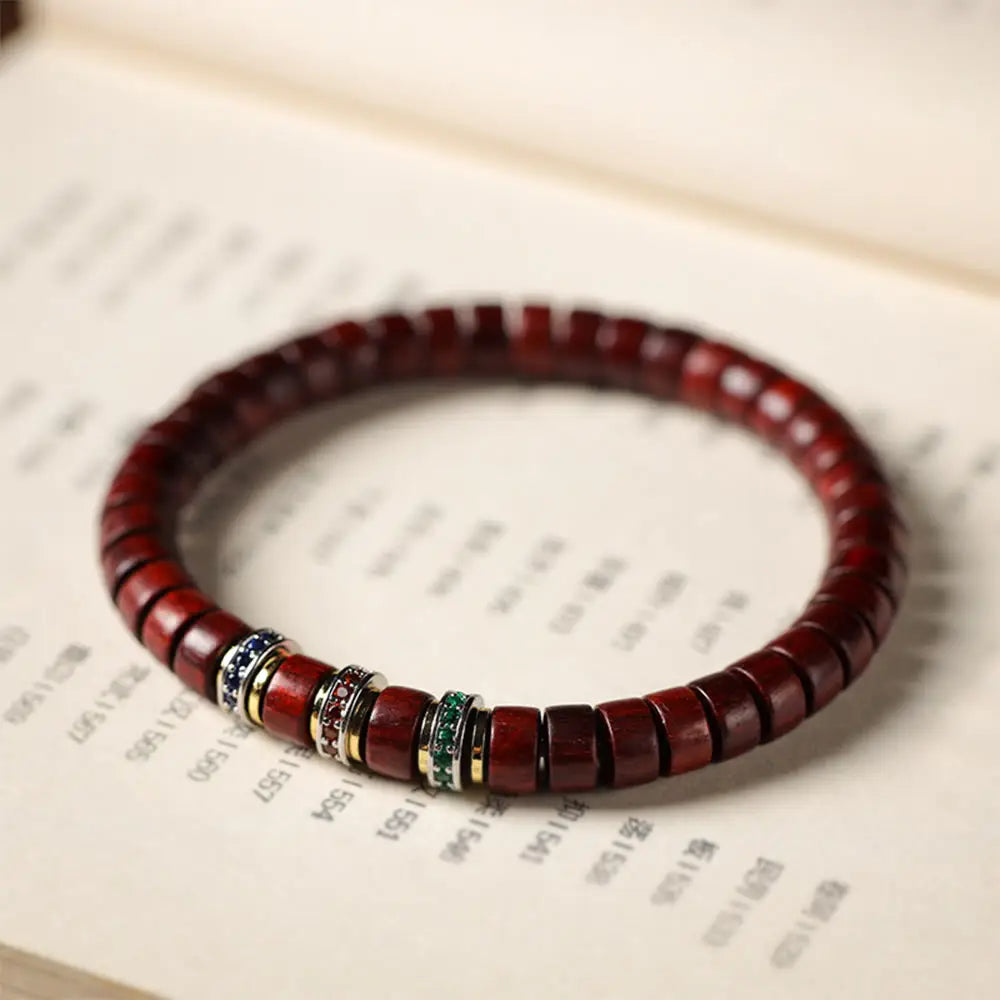 Buddha Stones Ebony Wood Small Leaf Red Sandalwood Zircon Peace Bracelet - BWOOOH - Small Leaf Red Sandalwood(Wrist