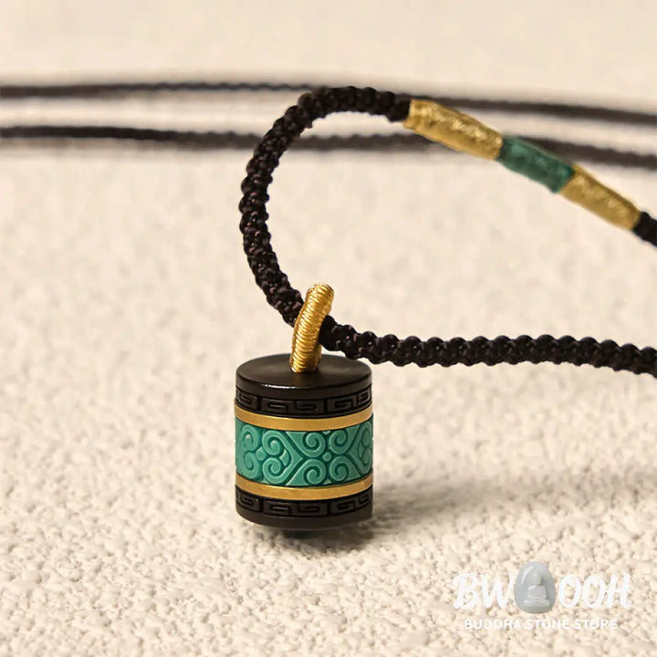 Buddha Stones Ebony Wood Turquoise Cylinder Peace Necklace Pendant - BWOOOH - Ebony Wood - Necklaces &amp; Pendants