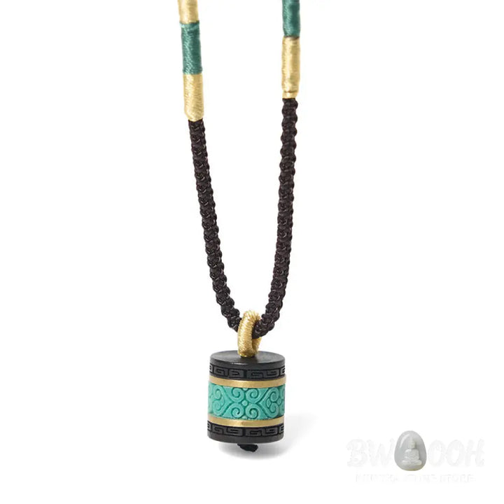 Buddha Stones Ebony Wood Turquoise Cylinder Peace Necklace Pendant - BWOOOH - Ebony Wood - Necklaces &amp; Pendants