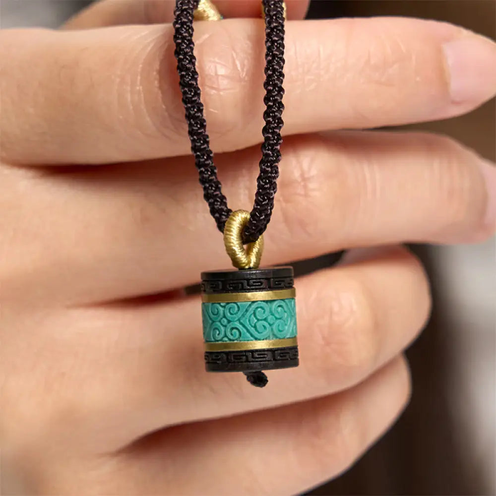 Buddha Stones Ebony Wood Turquoise Cylinder Peace Necklace Pendant - BWOOOH - Ebony Wood - Necklaces & Pendants