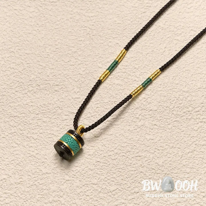 Buddha Stones Ebony Wood Turquoise Cylinder Peace Necklace Pendant - BWOOOH - Ebony Wood - Necklaces &amp; Pendants